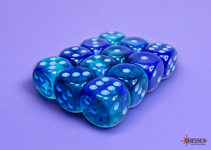 Chessex Gemini 16mm d6 Dice Block (12ct.) - Blue-Blue/light