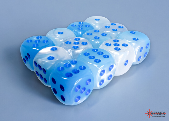 Chessex Gemini 16mm d6 Dice Block (12ct.) - Pearl Turquoise-White/blue Luminary