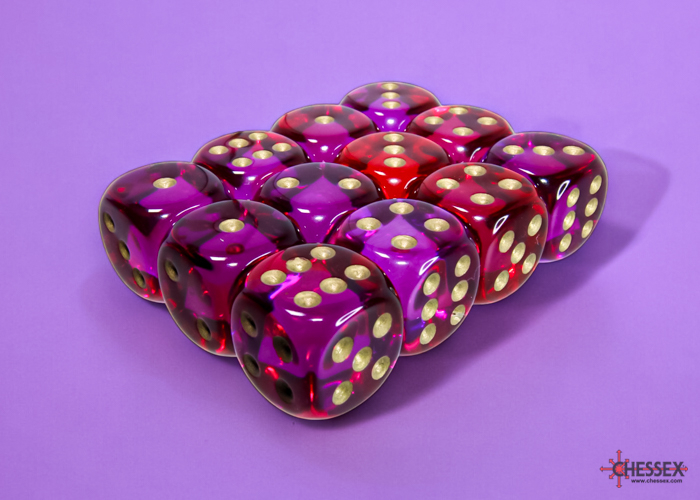 Chessex Gemini 16mm d6 Dice Block (12ct.) - Translucent Red-Violet/gold