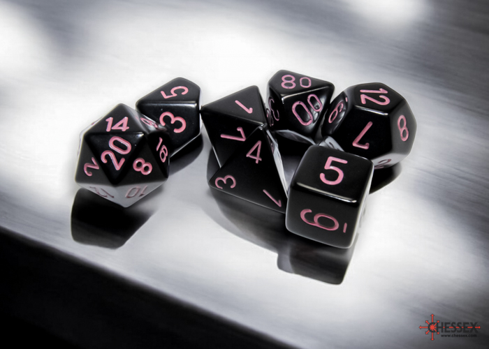 Chessex Opaque Polyhedral Black/pink 7-Die Set