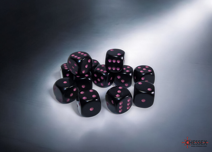 Chessex Opaque 16mm d6 Dice Block (12ct.) - Black/pink