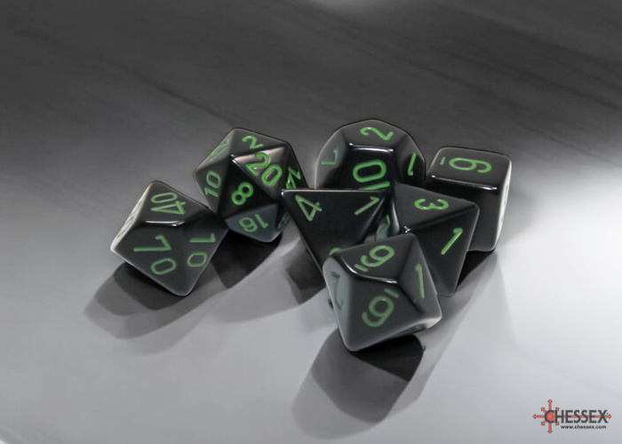 Chessex Opaque Polyhedral Black/green 7-Die Set