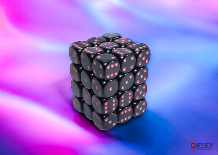 Chessex Opaque 12mm d6 Dice Block (36ct.) - Black/pink