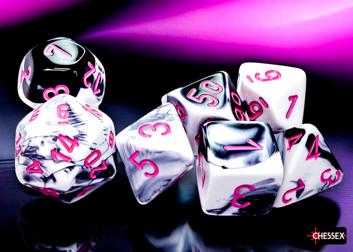 Chessex Gemini® Polyhedral Black-White/pink 7-Die Set