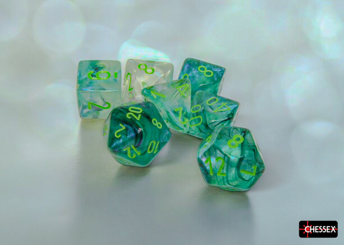 Chessex Borealis® Polyhedral Kelp/light green Luminary 7-Die Set