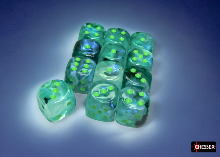 Chessex Borealis 16mm d6 Dice Block (12ct.) - Kelp/light green Luminary