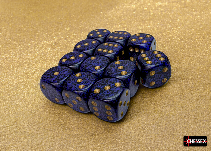Chessex Speckled Golden Cobalt 16mm d6 Dice Block (12 ct)
