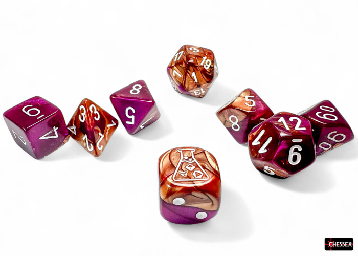 Chessex Gemini Copper-Purple/white Polyhedral 7-Dice Set (30071)