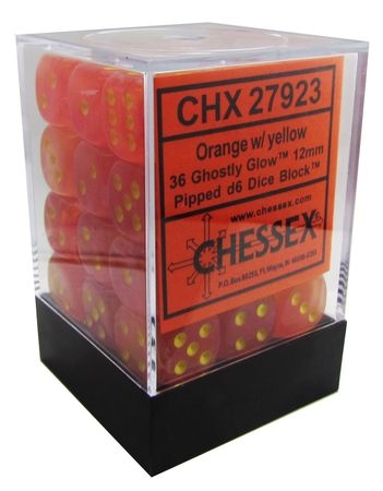 Chessex Ghostly Glow 12mm d6 Dice Block (36ct.) - Orange/Yellow
