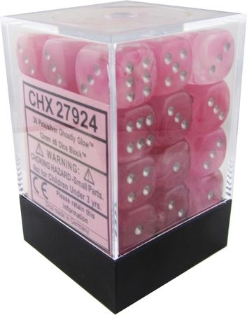 Chessex Ghostly Glow 12mm d6 Dice Block (36ct.) - Pink/Silver