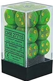 Chessex Vortex 16mm d6 Dice Block (12ct.) - Slime/Yellow